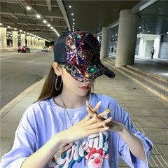 Plaid Sequin Sparkling Baseball Cap Adjustable Mesh Breathable Trucker Hat