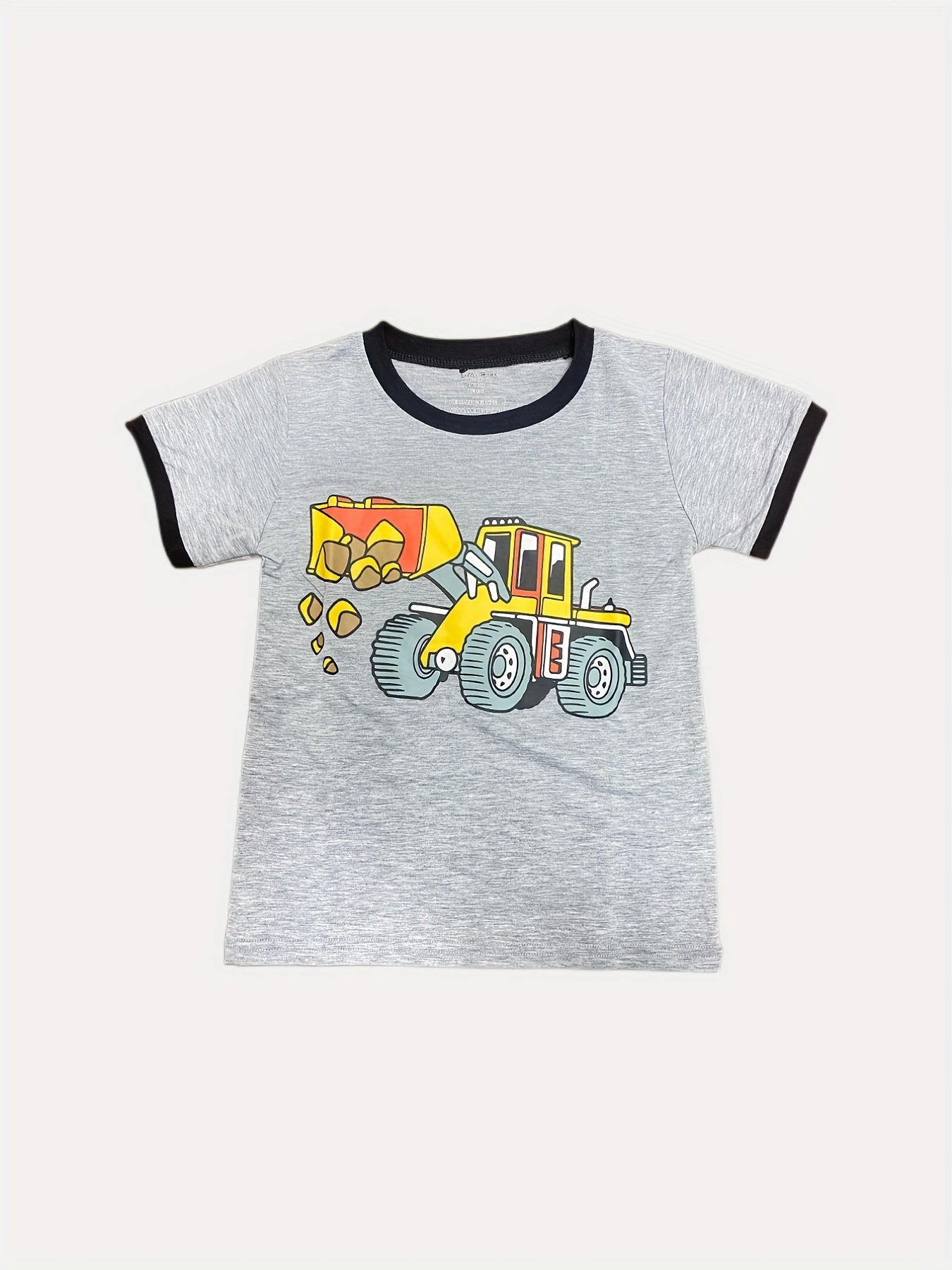 Excavator Print Pajama Set for Boys Crew Neck Short Sleeve Top & Shorts