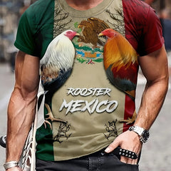 MEXICO Rooster Pattern Print Men's Short Sleeve T Shirt