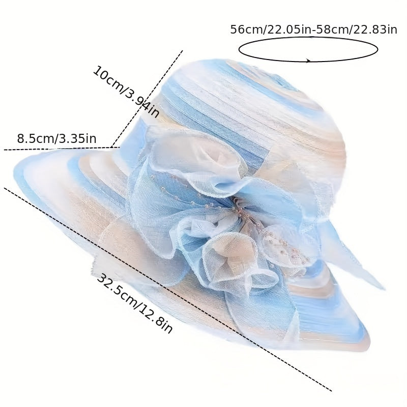 Breathable Gradient Organza Flower Bucket Hat