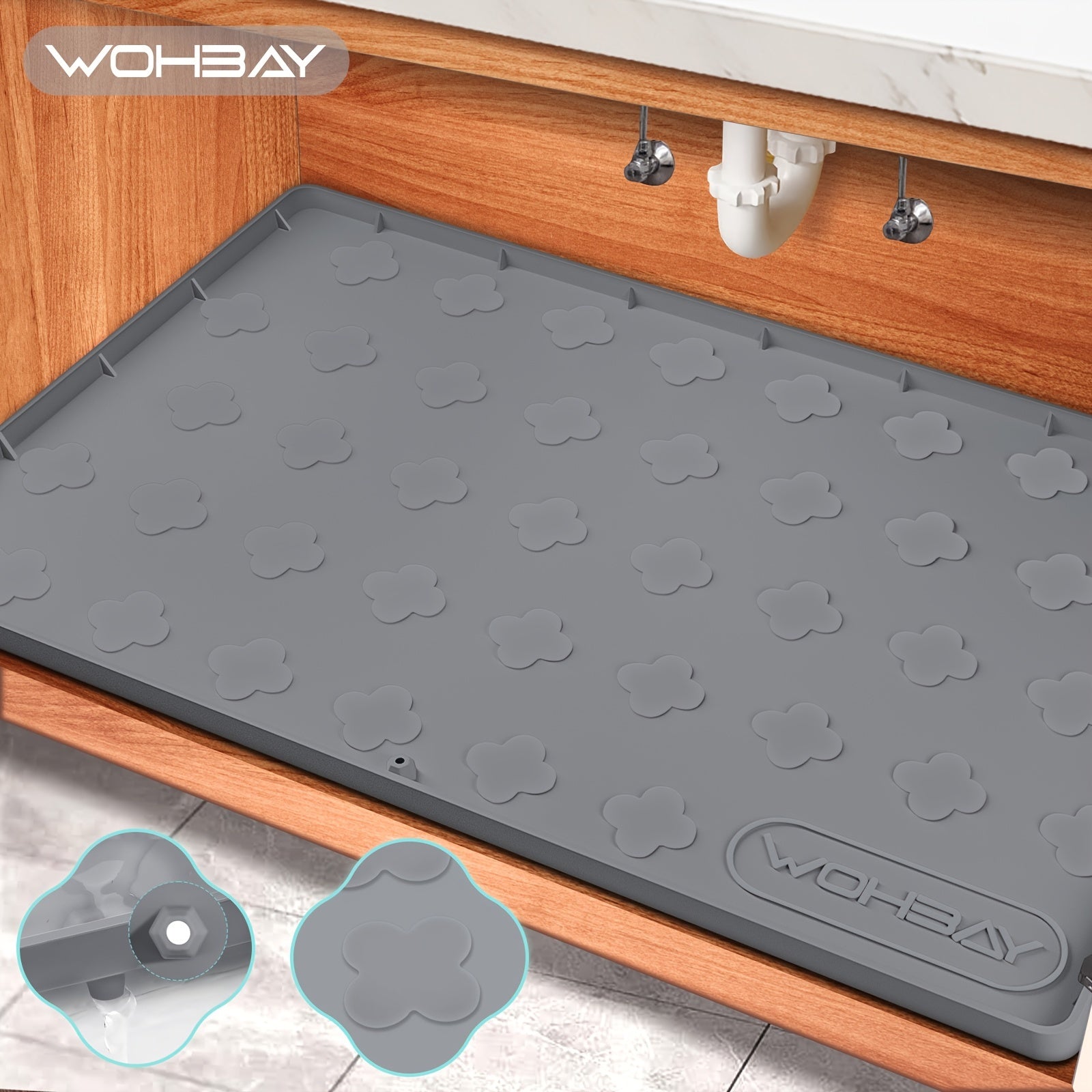 Waterproof Under Sink Mat 34 X 22 Silicone Drip Tray Liner for Kitchen Bathroom
