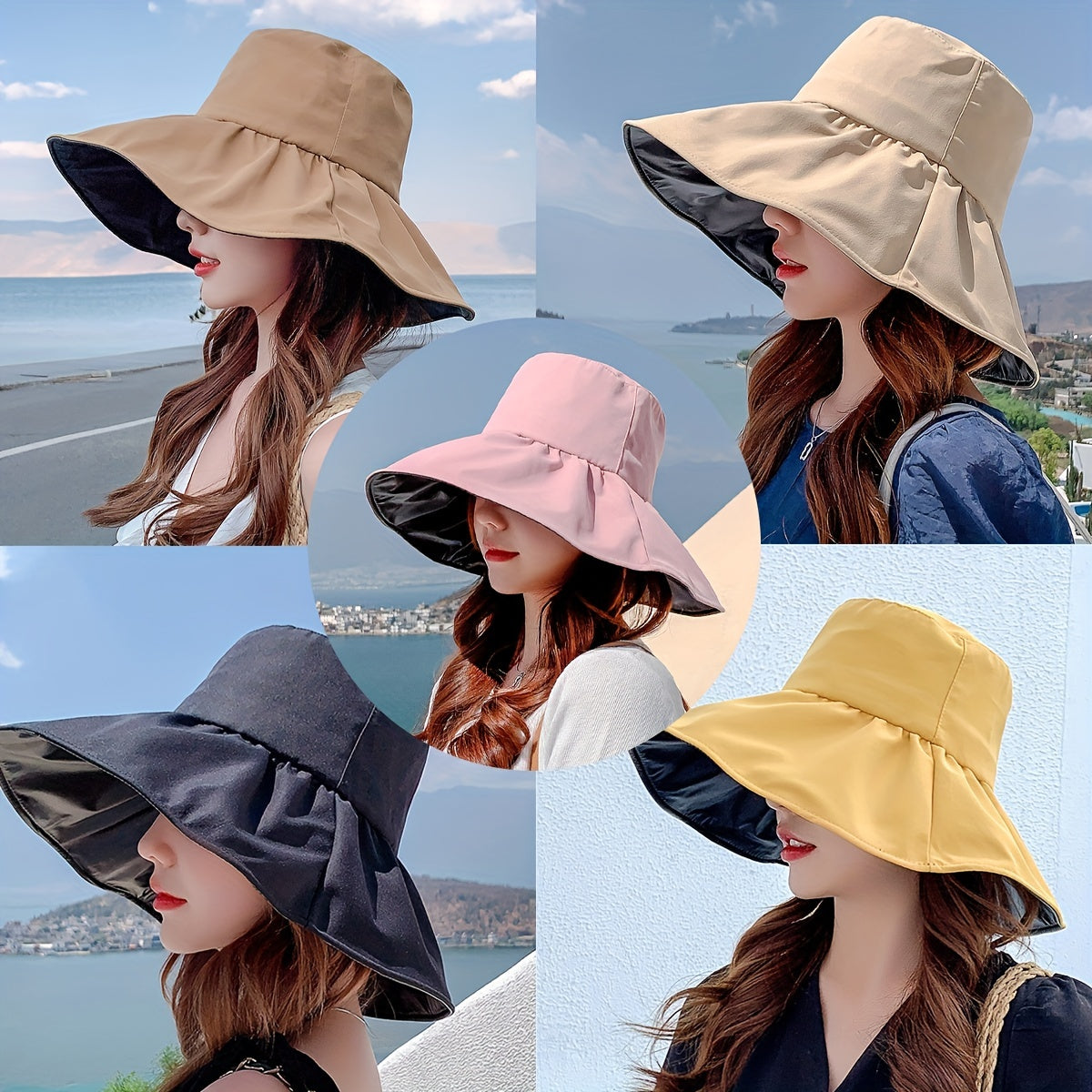 UPF50 Sunscreen Wide Brim Bucket Hat UV Protection