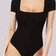 Slim Square Neck Short Sleeve Bodysuit for Women