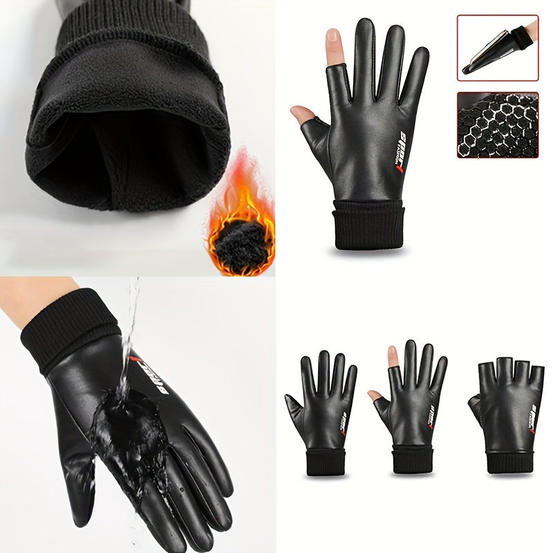 Waterproof PU Leather Cycling Gloves Winter Warm Sports Gloves