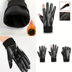Waterproof PU Leather Cycling Gloves Winter Warm Sports Gloves