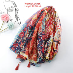 Vintage Floral Paisley Print Scarf Boho Block Tassel Shawl