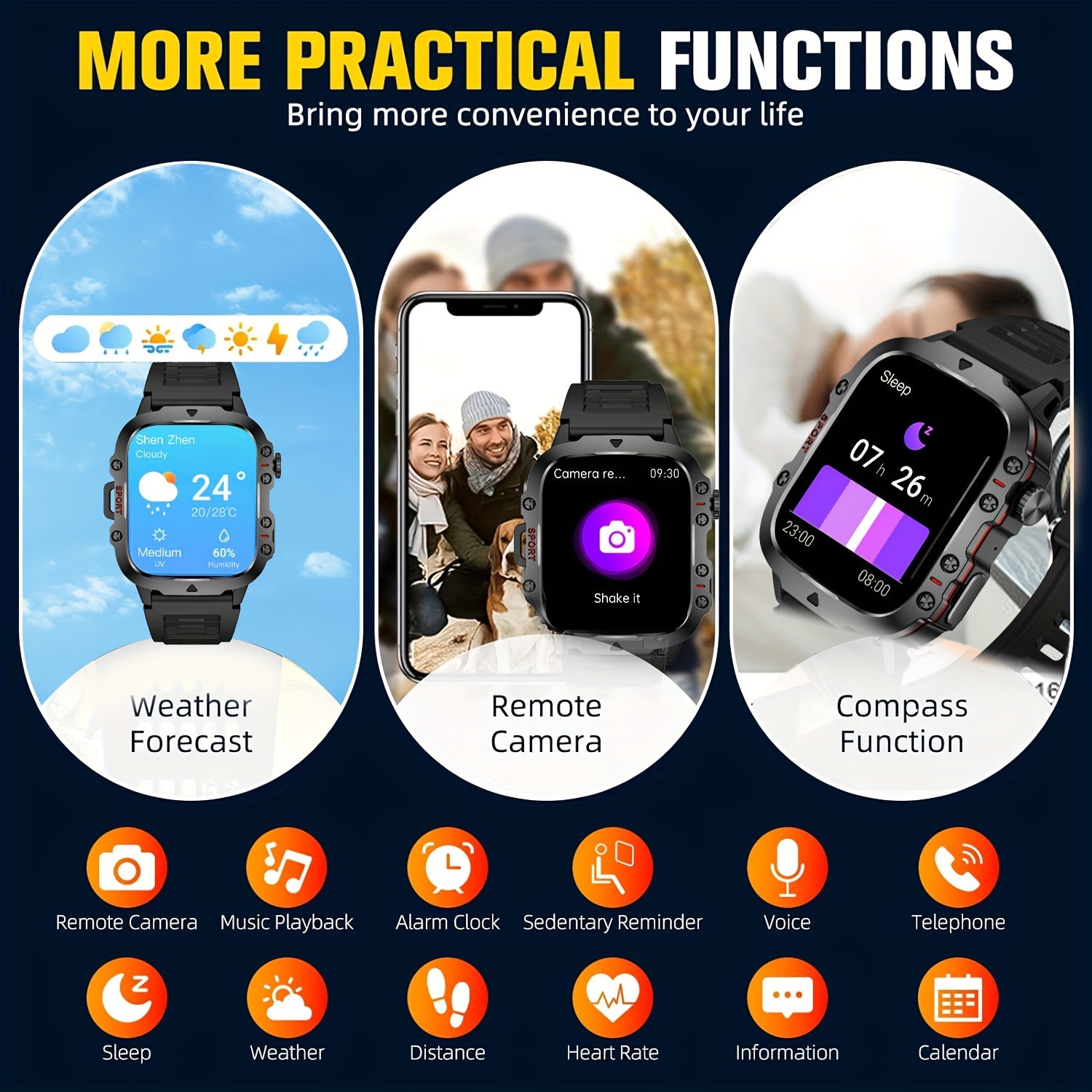 1.96'' Full Touch Screen Smart Watch Fitness Tracker with Voice Assistant