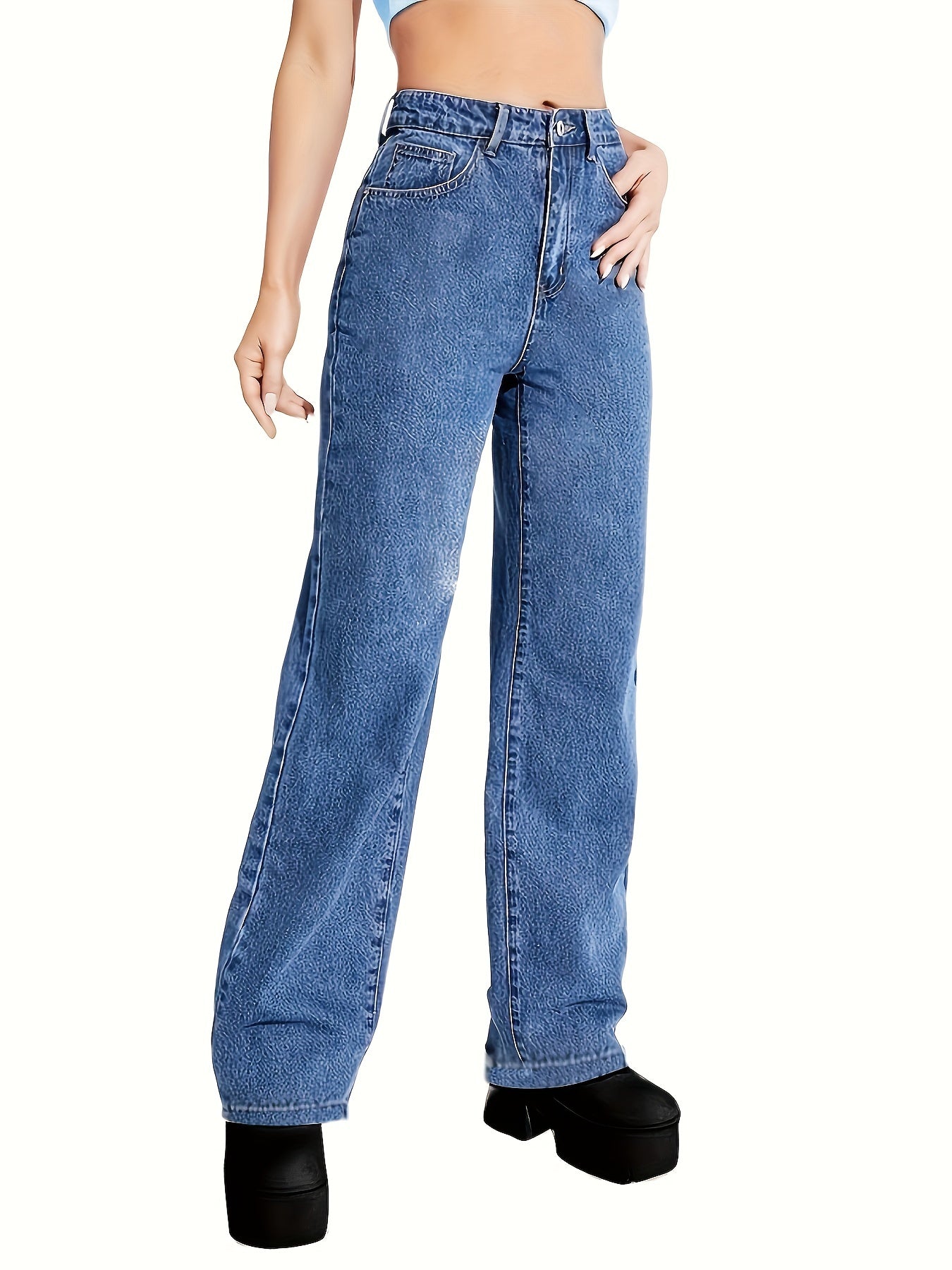 High Waist Straight Jeans Wide Leg Denim