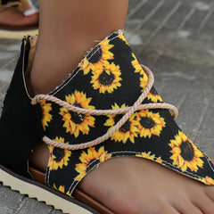 Sunflower Print Platform Thong Sandals for Women