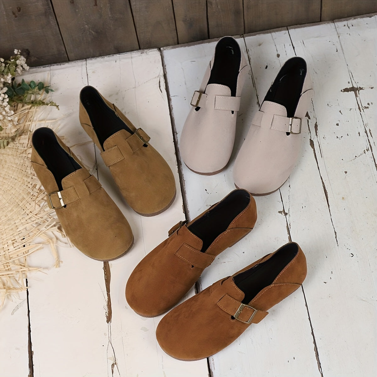 Women's Retro Buckle Strap Casual Walking Flats