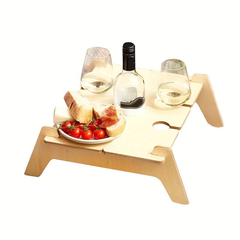 Portable Folding Wooden Wine Table for Family Tourist Outdoor Beach Picnic