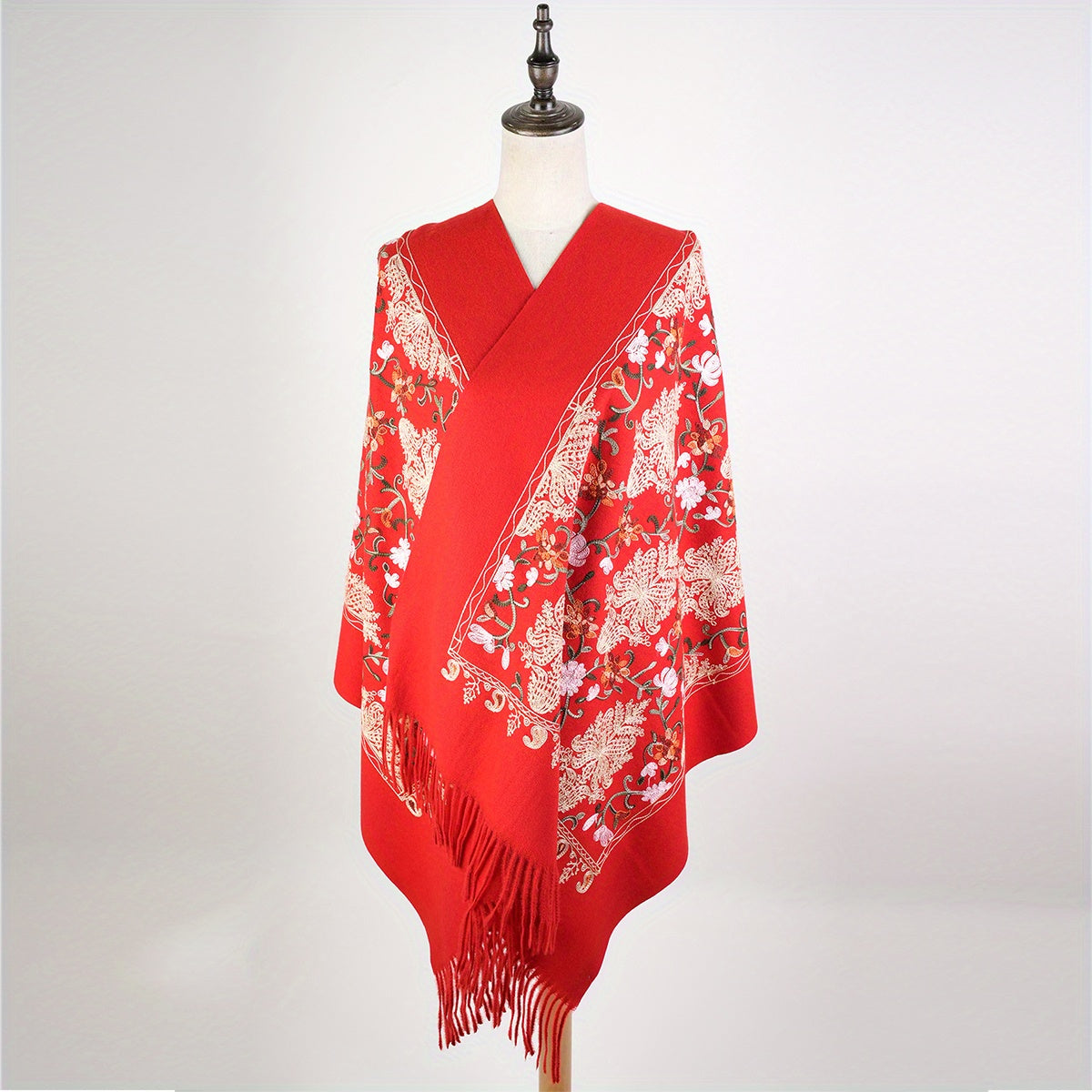 Cashmere Embroided Scarf Long Warm Tassel Shawl