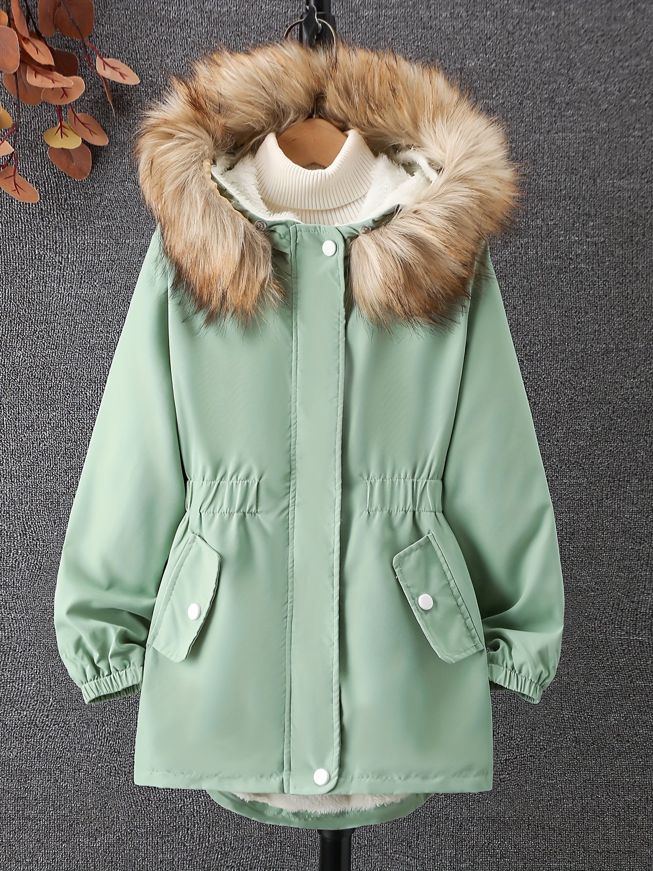 Girls Winter Fleece Hooded Jacket Coat with Drawstring Waist