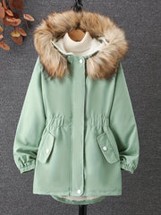 Girls Winter Fleece Hooded Jacket Coat with Drawstring Waist