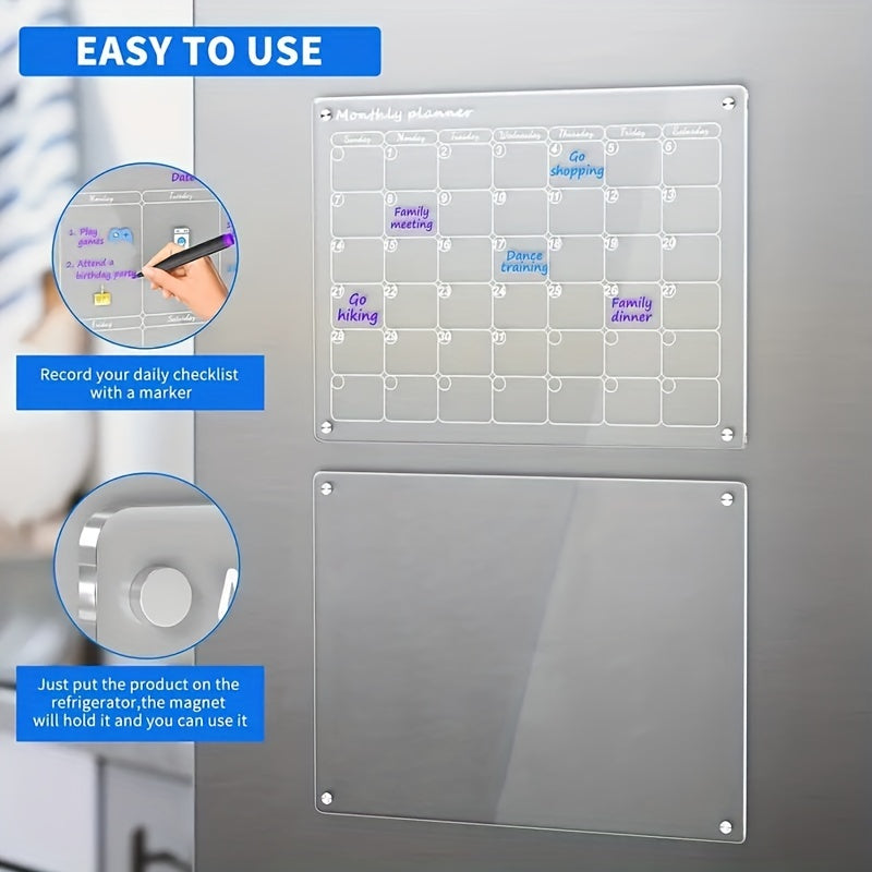 2pcs Acrylic Magnetic Dry Erase Board Calendar For Fridge 9 x13 Inches