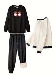 Women's Plus Funny Glasses Print Crew Neck Fleece Top & Drawstring Joggers Set
