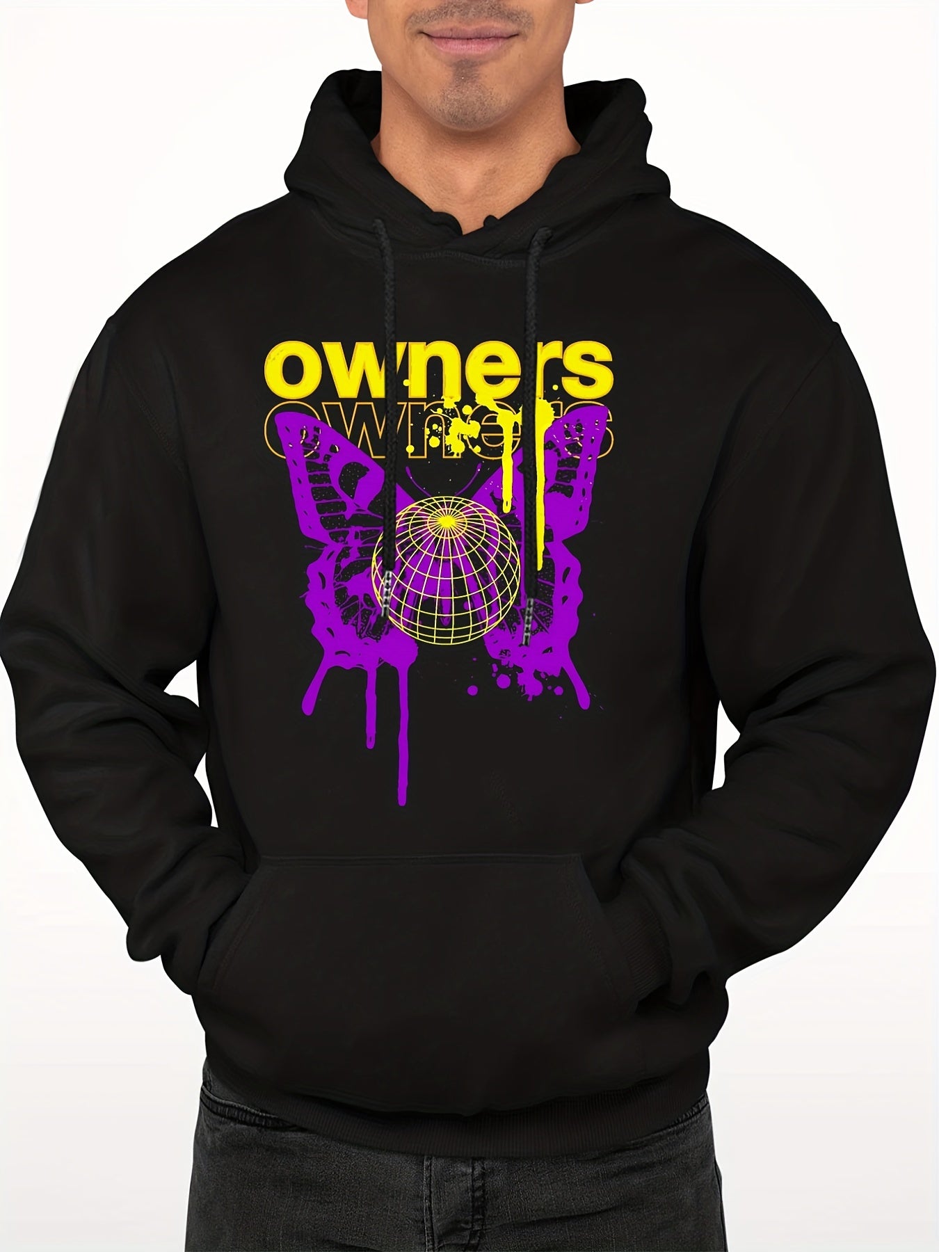 Men's Casual Butterfly Print Hooded Sweatshirt