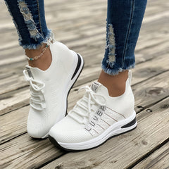 Women's Mesh Sneakers Lace Up Low Round Toe Heightening Breathable Shoes