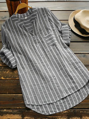 Stripe Print Button Up Short Sleeve Blouse
