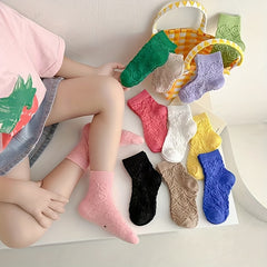 4 Pairs Girls Kids Candy Colored Smile Face Socks Breathable Comfy Crew Socks