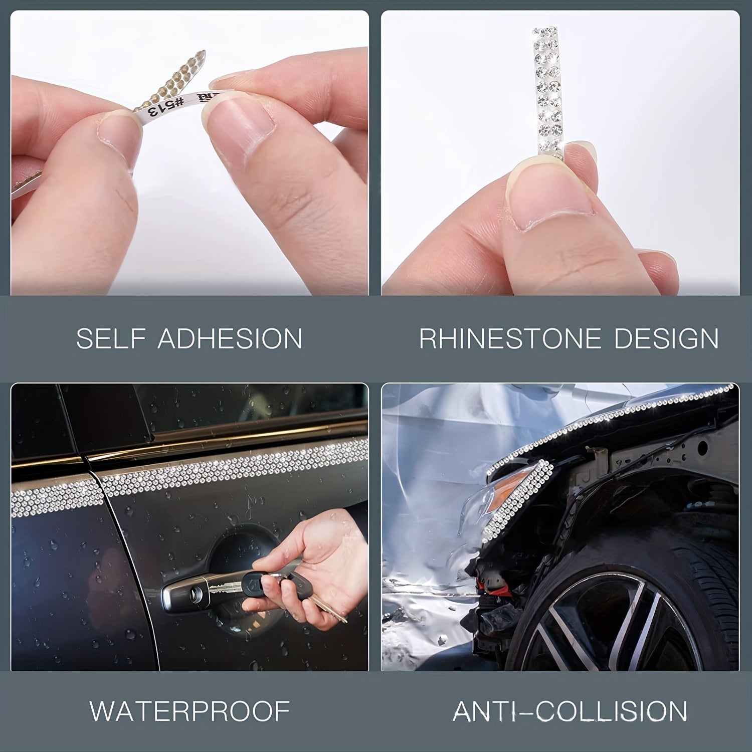 Car Set Bling Rhinestone Sticker DIY Car Decoration Self-adhesive Strip
