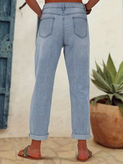 Women's Floral Print Straight Leg Denim Pants