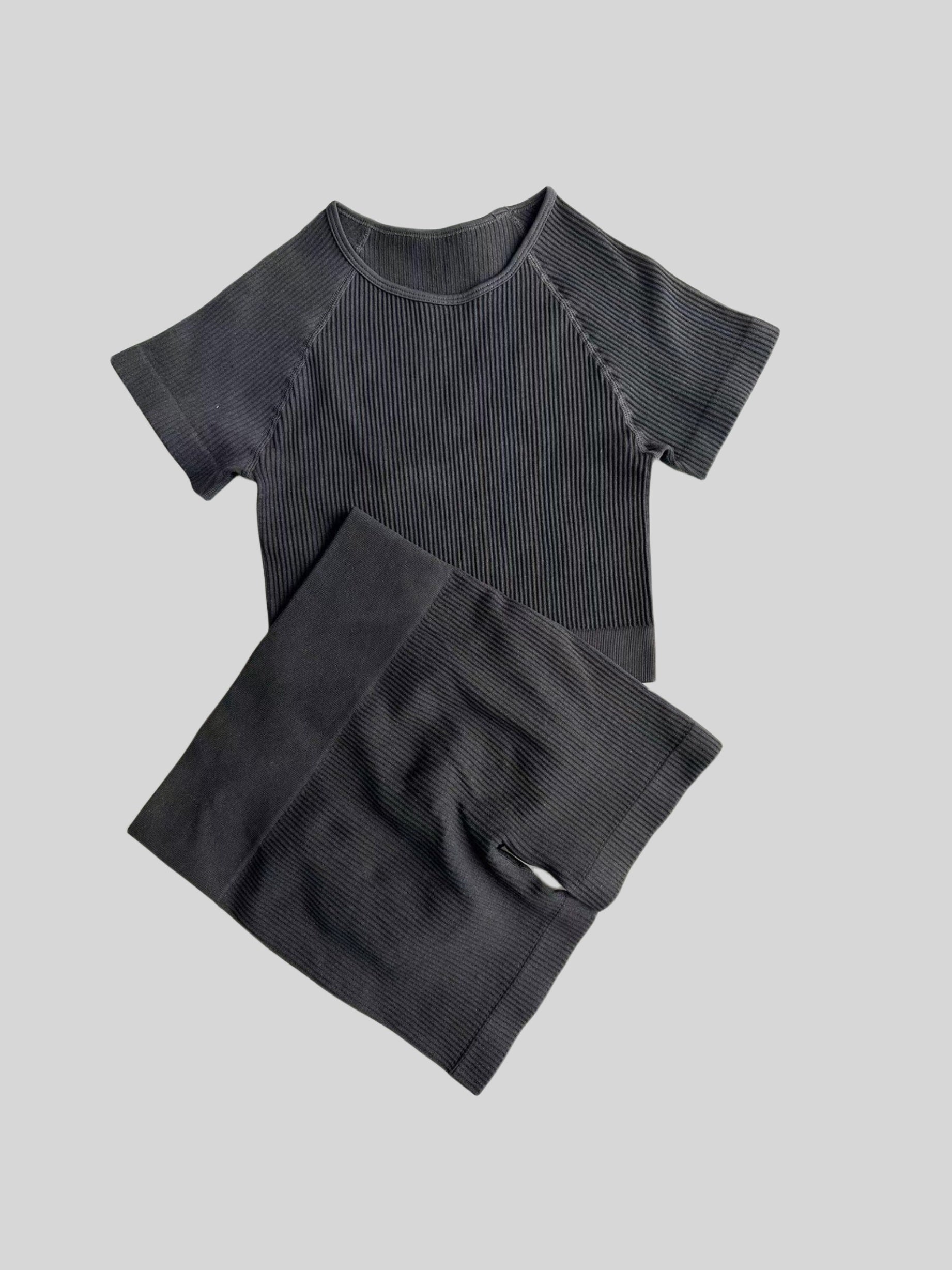 Ribbed Yoga Suits Crop Sports Top & High Waist Running Shorts