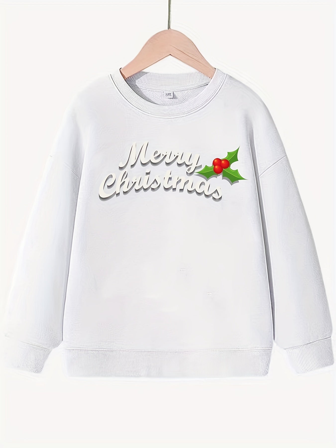 Girls Merry Christmas Pattern Sweatshirt Round Neck Long Sleeve Top