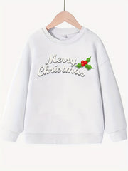 Girls Merry Christmas Pattern Sweatshirt Round Neck Long Sleeve Top