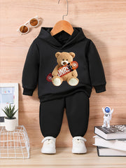 BEAR & SKATEBOARD Print Toddler Baby Sweatshirt & Trousers Set