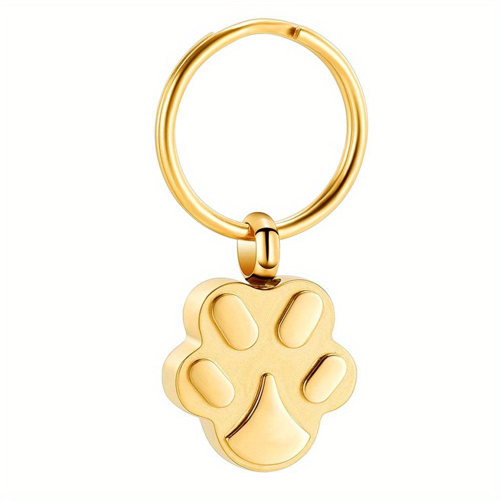 Stainless Steel Pet Ash Urn Key Chain - Paw Print Shape Cremation Memorial