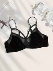 Sexy Bra Women's Plus Velvet Contrast Mesh Cut Out Underwire Solid