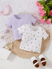 Baby Girl's Pink & Ditsy Floral All Match T shirts 2pcs Te Tops Set