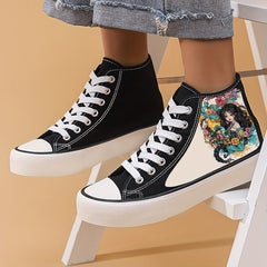 Anime Girl Pattern Lightweight High Top Breathable Canvas Sneakers