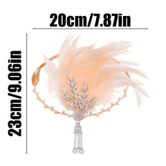 1920s Gatsby Feather Headband with Rhinestones & Pearls