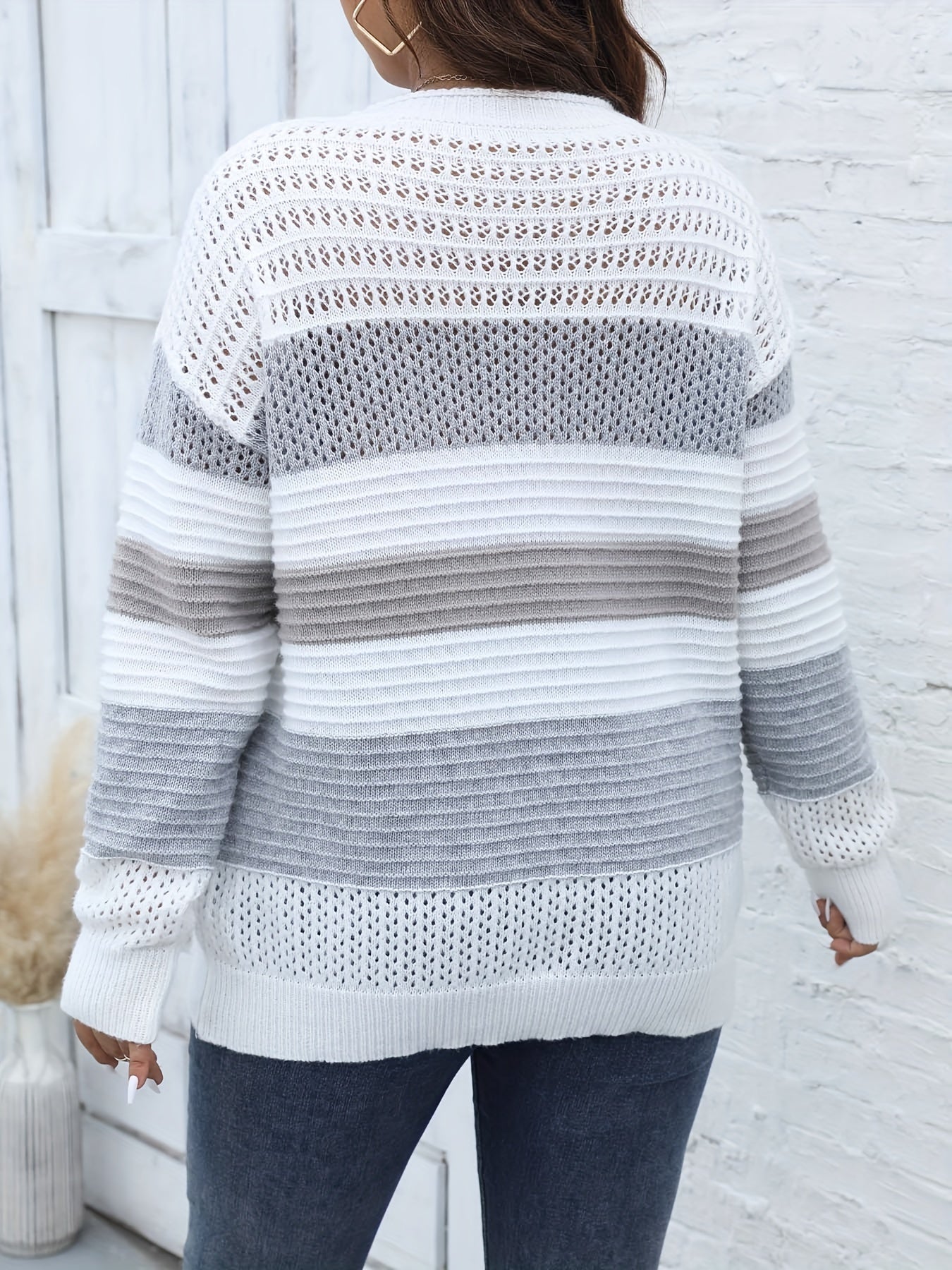 Colorblock Casual Sweater Long Sleeve Round Neck Jumper