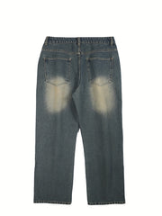 Vintage Distressed Jeans Men's Casual Straight Leg Denim Pants