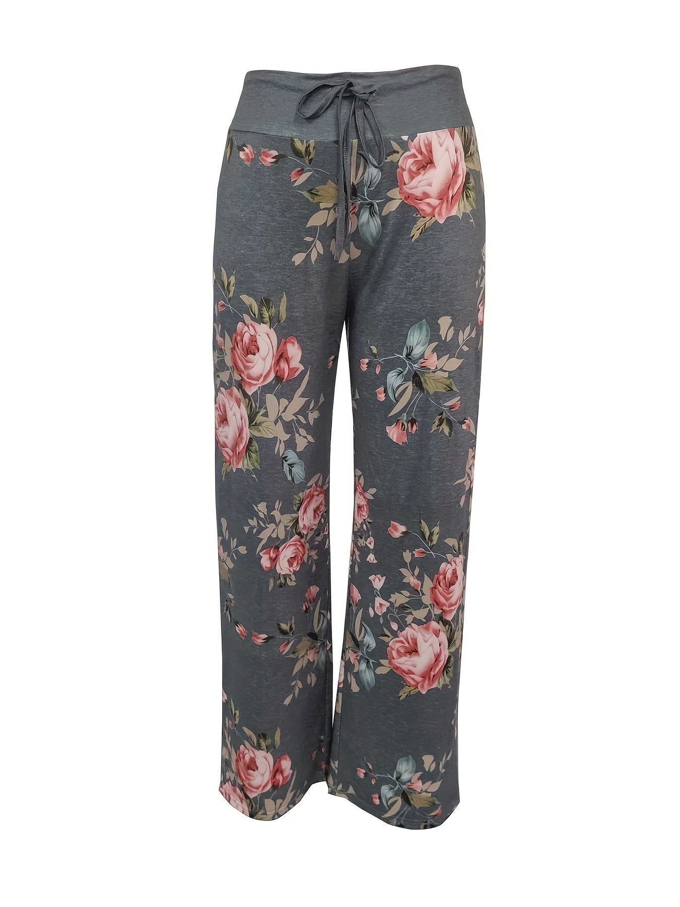 Vintage Floral Print Pants Casual Drawstring Waist