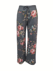 Vintage Floral Print Pants Casual Drawstring Waist