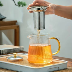 Glass Teapot 1000ml Clear Teapot with Stainless Steel Tea Strainer