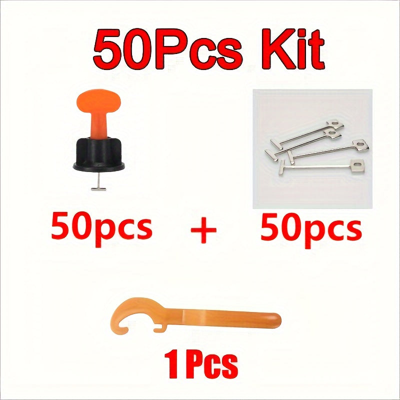 Reusable Tile Leveling System Kit with Steel Needle, Wrench - 101pcs - PRO & DIY