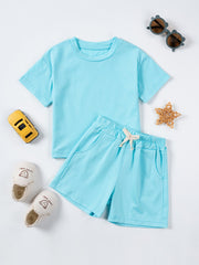 2pcs Boys Cotton T-Shirts & Drawstring Shorts Set Summer Clothes