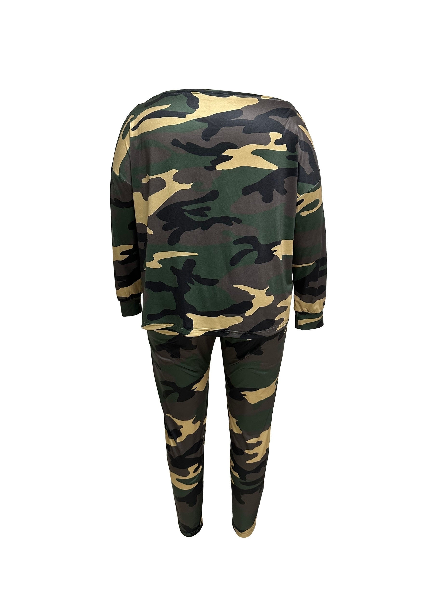 Camo Print One Shoulder Top & Pants Set