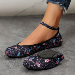 Women's Butterfly Ballet Shoes Buckle Strap Flat Lightweight Dancing Shoes