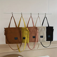 Corduroy Tote Bag with Letter Patch Decor Large Capacity Crossbody Bag