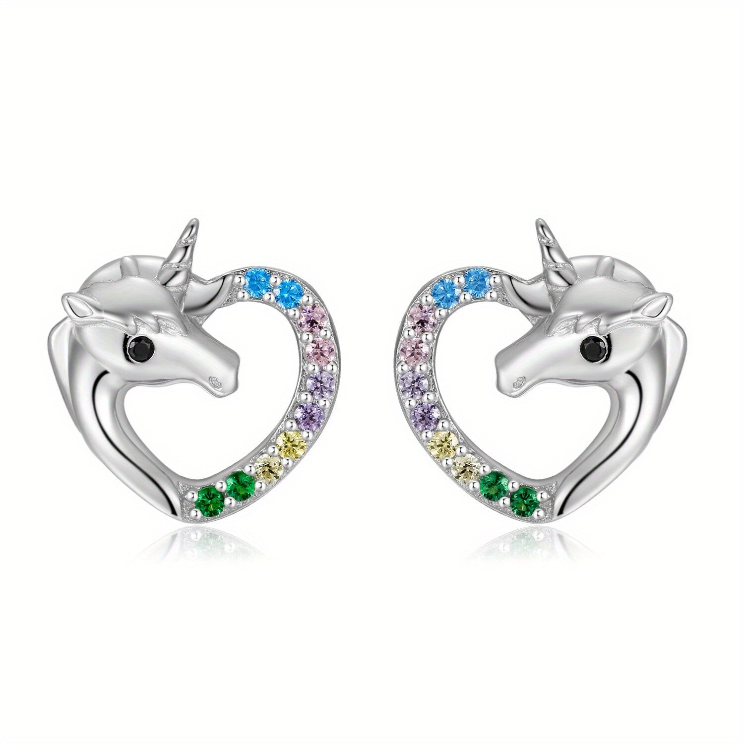 925 Silver Unicorn Pendant Earrings with Colorful Zircon