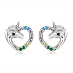 925 Silver Unicorn Pendant Earrings with Colorful Zircon