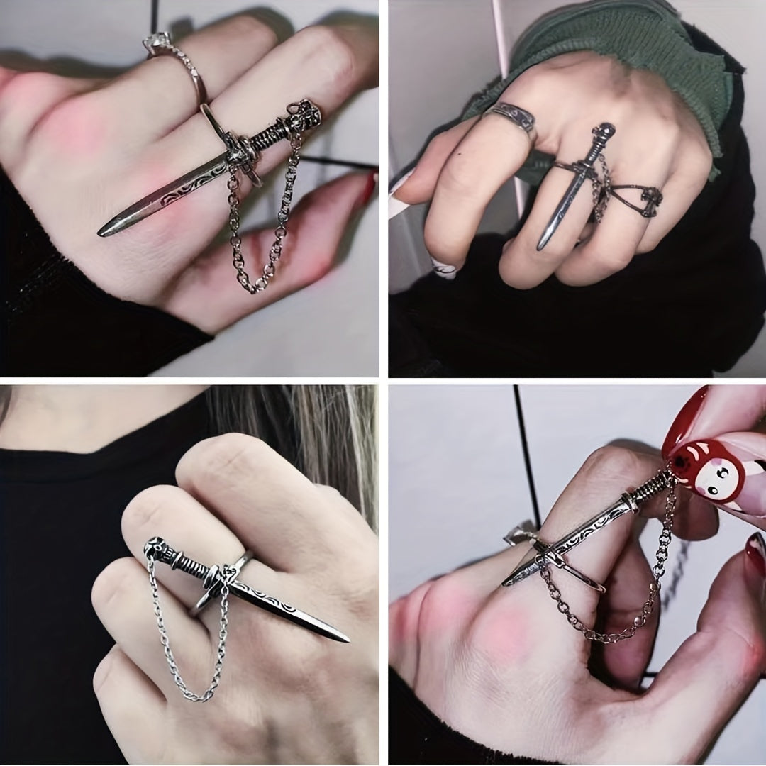 Gothic Style Cross Sword Ring Silver Plated Zinc Alloy