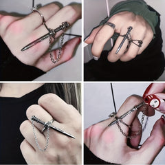 Gothic Style Cross Sword Ring Silver Plated Zinc Alloy