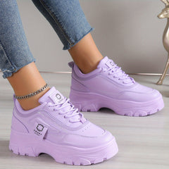 Women's Platform Chunky Sneakers Lace Up Sports Shoes